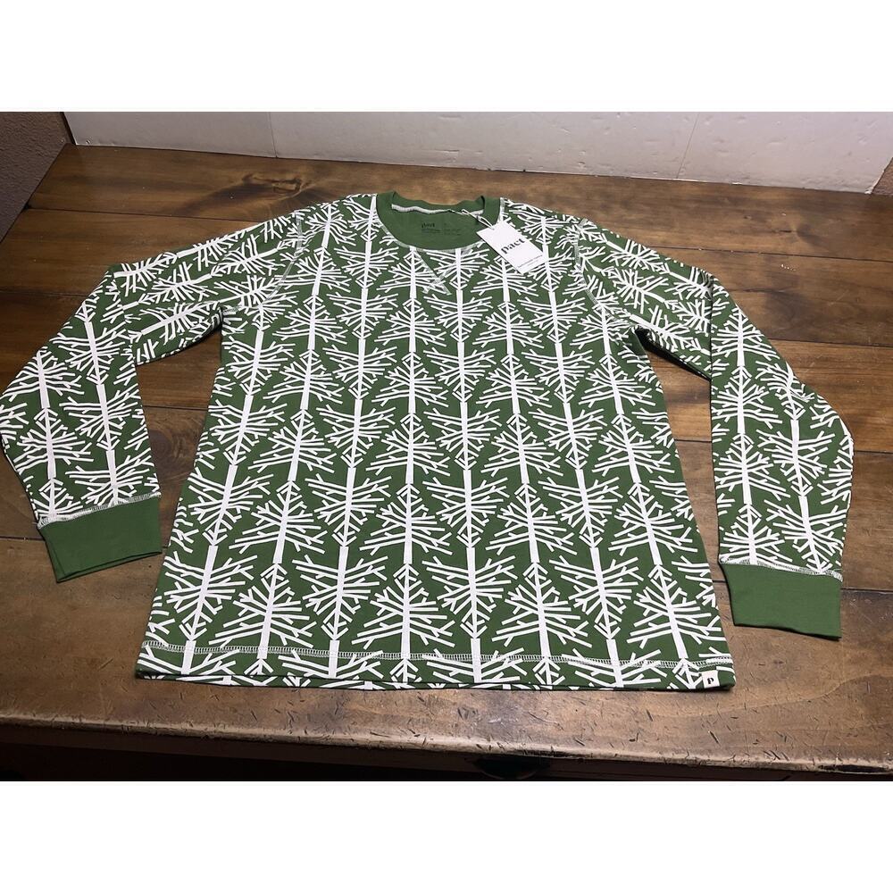 Pact Green White Novelty Print Round Neck Organic Cotton Top Large NWT